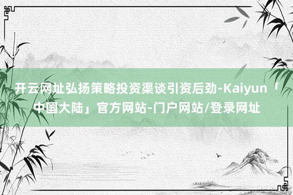 开云网址弘扬策略投资渠谈引资后劲-Kaiyun「中国大陆」官方网站-门户网站/登录网址